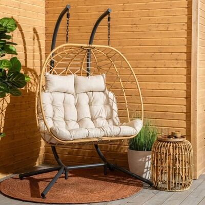 Skara riipputuoli 2-istuttava telineellä luonnonväri